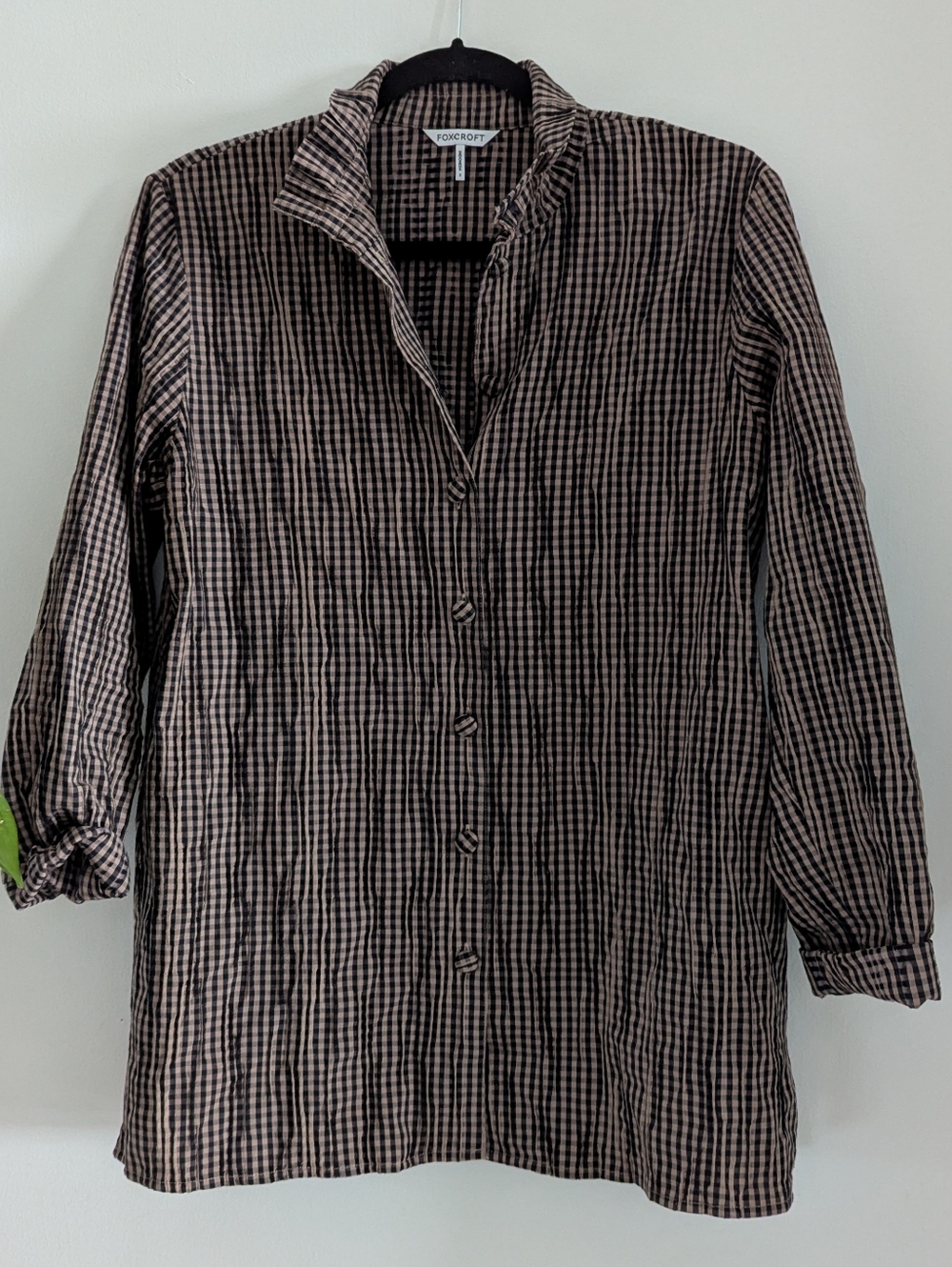 Foxcroft Brown and Black Gingham Button-Down Shirt With Pockets